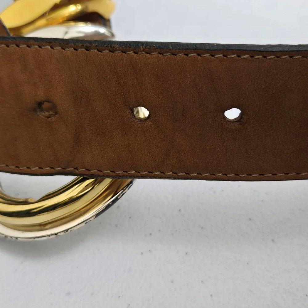 Streets‎ Ahead Suede Leather Belt Medium Gold Silver Buckle Western Style